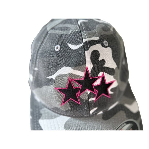 Camo Gray Cap Hat "Party Till the AM" Embroidery Denim Red Stars - Picture 2 of 7